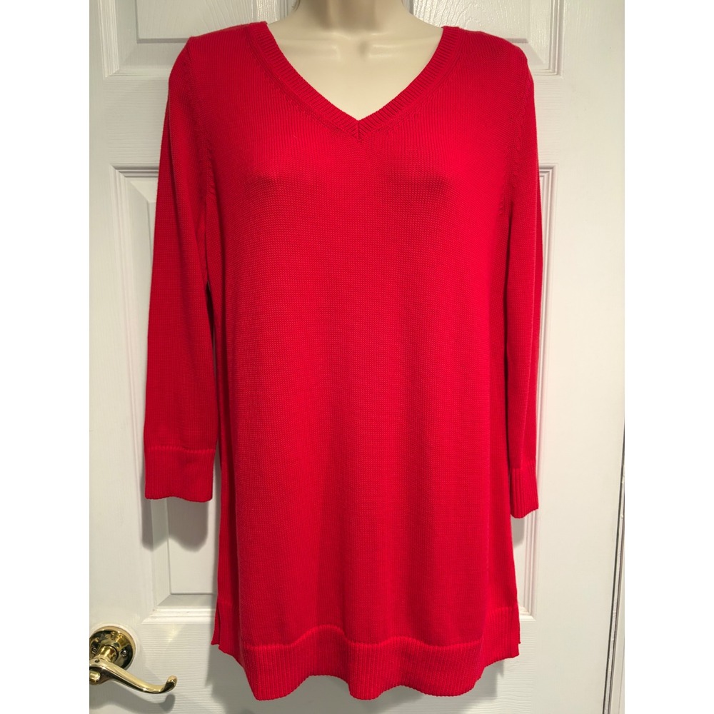 Talbots Red Pima Cotton V-Neck Tie Back Bow Sweater S Quiet Luxury